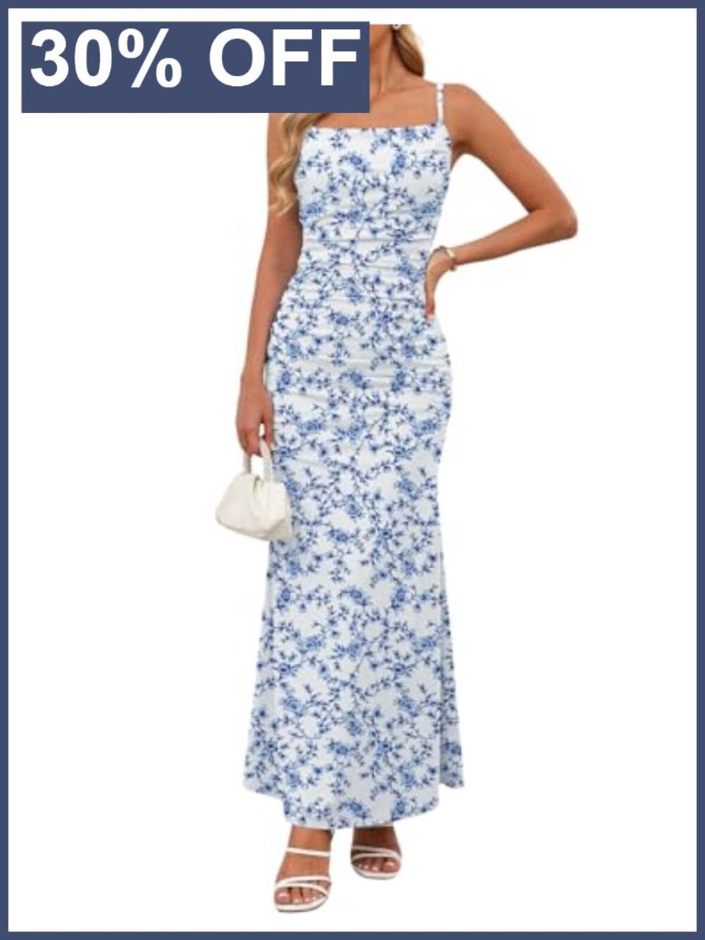 Sleeveless Square Neck Ruched Bodycon Maxi Dress